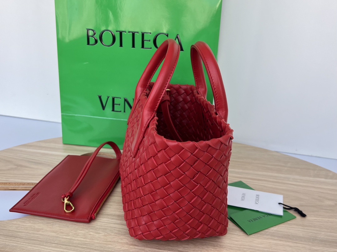 Mini Cabat Intreccio Leather Tote Red